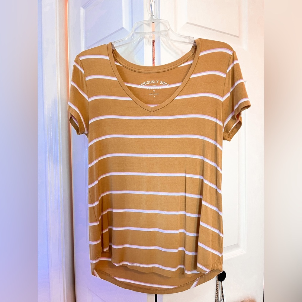 AÉROPOSTALE Top - Yellow/Gold, Pink, White Stripes